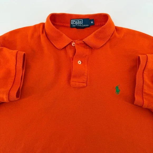 Polo Ralph Lauren Classic Fit Short Sleeve Polo Shirt Orange Green Pony Mens‎ M