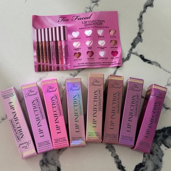 8 x Too Faced Lip Injection Maximum Plump Collection - Pink and Purple Hues