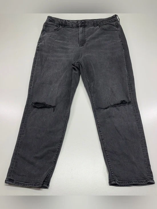 American Eagle Curvy Mom Jeans 16 Short Black Distressed Ripped Y2K Grunge