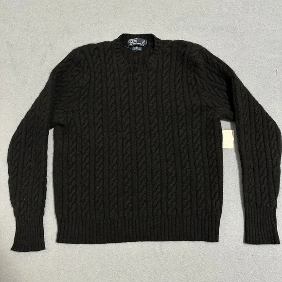 Polo Ralph Lauren‎ Cable Knit Wool Cashmere Sweater Long Sleeve Black Mens XL