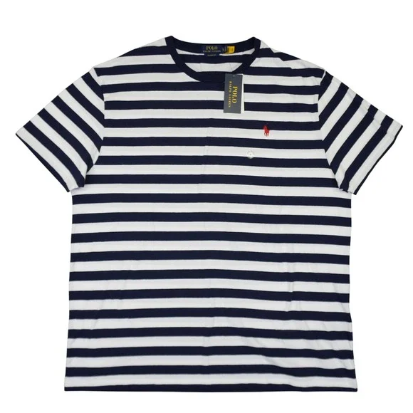 NEW Polo Ralph Lauren T-Shirt Mens XL Blue White Striped Pony Logo Classic Fit