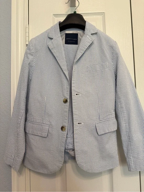 Janie and Jack Blue White Seersucker Suit