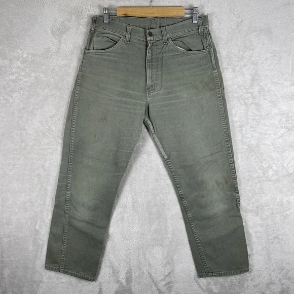 Vintage 60s Big E Levis Slim Fit Jeans Mens 31x27 All Cotton Green TALON White
