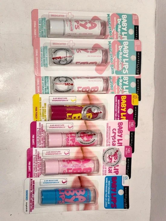 Maybelline Baby Lips Lip Balm Assorted Pink Blue White-Bundle of 7 assorted