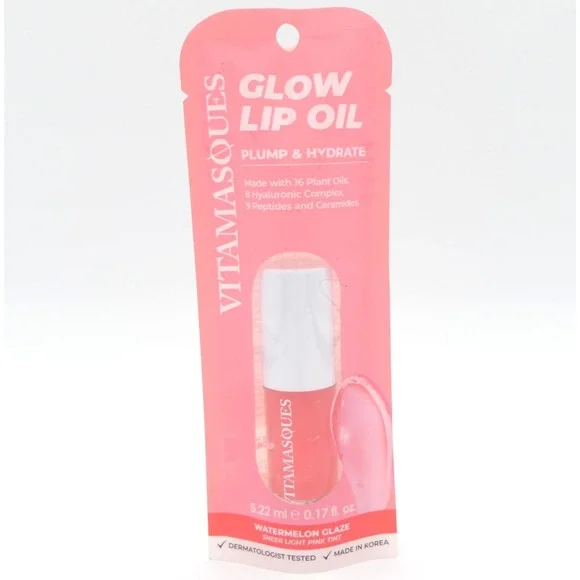 Vitamasques Glow Lip Oil Watermelon Glaze Sheer Light Pink Tint Plump + Hydrate