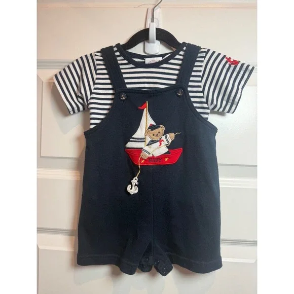 4. Vintage Good Lad Philadelphia Baby Boy Nautical Sailor Bear Shortall Set 18M