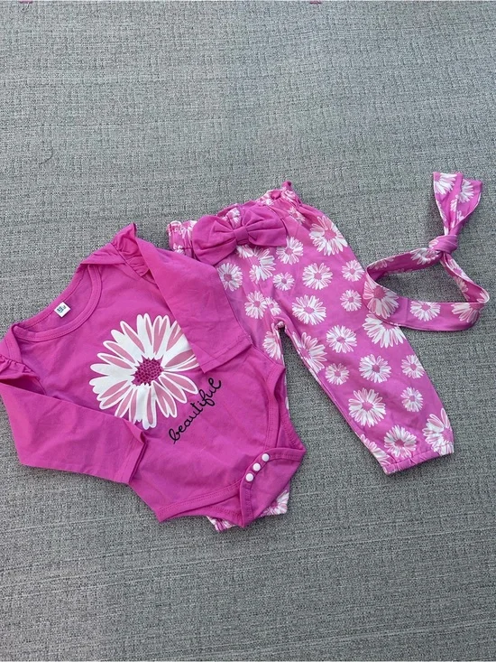 Baby Girl Pink Daisy Bodysuit & Pants Set. Size 18/24M. NWOT