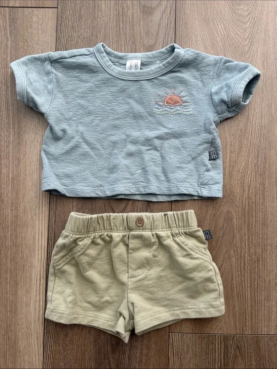 Unbranded Kids Two-Piece Matching Set in Light Blue & Sage