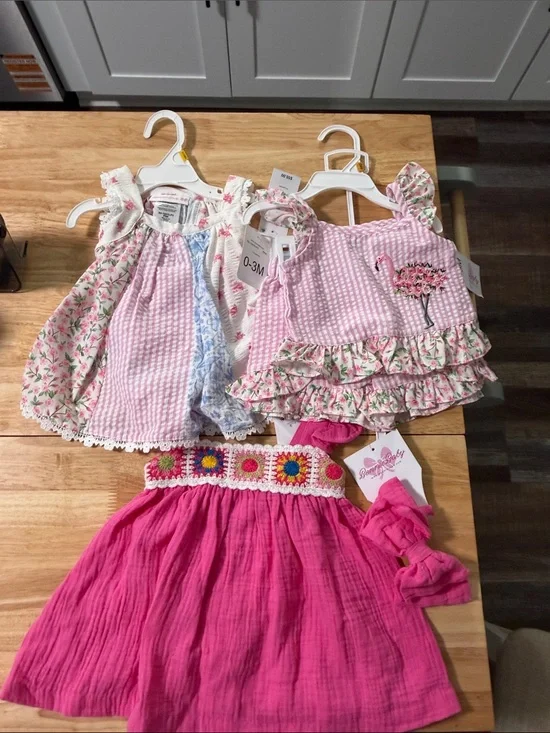 Bonnie Baby Pink Floral & Seersucker Girls Matching Sets