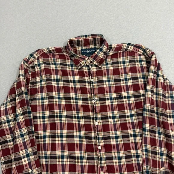 Vintage Polo Ralph Lauren Button Down Shirt Large Maroon Blaire Plaid Preppy