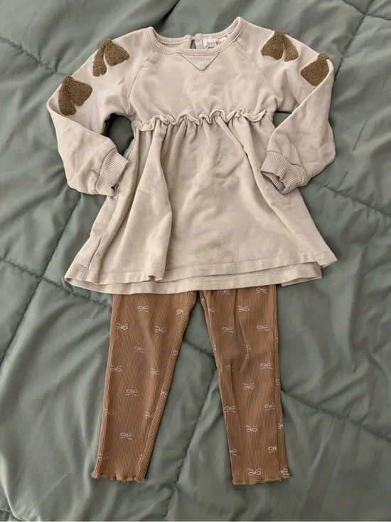 Kids Two-Piece Beige Tunic & Brown Legging Set