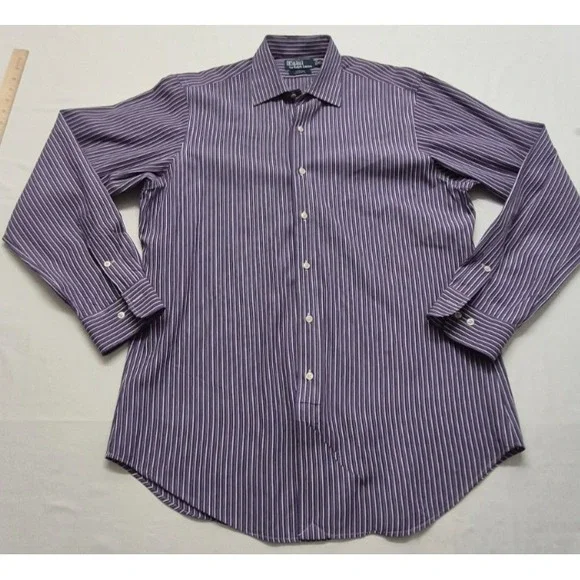 Polo Ralph Lauren Men's Micro Stripe Purple Dress Shirt Curham Classic 16 34/35‎
