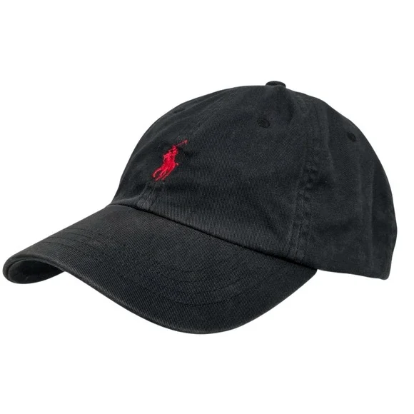 Polo Ralph Lauren Strap‎ Back Baseball Cap Black Red Pony Logo Cotton Dad Hat