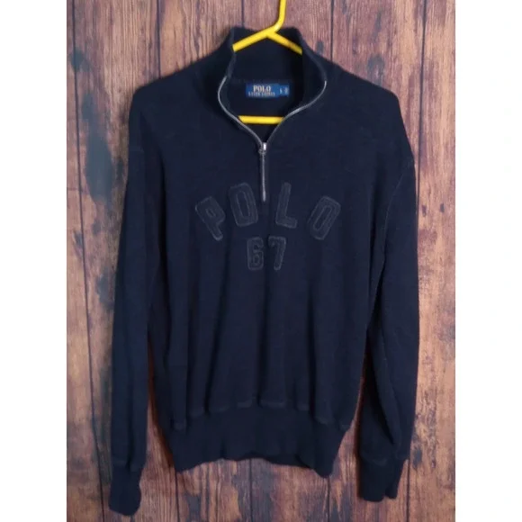 Polo Ralph Lauren Mens Navy Blue 100% Cotton Quarter Zip Polo 67 Sweater L