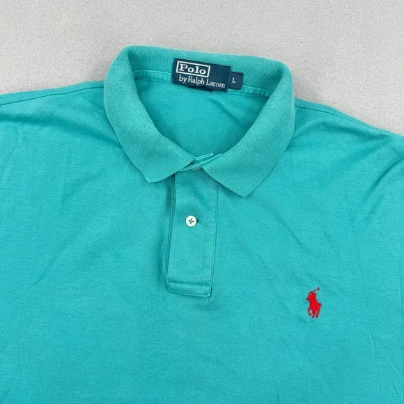 Polo Ralph Lauren Mens Teal Short Sleeve Pique Cotton Polo Shirt Size L Preppy
