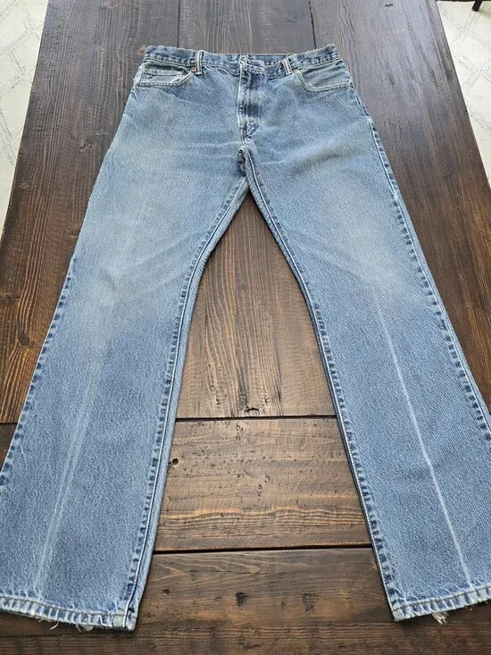 Levis 517 Bootcut Jeans Mens 34X33 Blue Denim Light Wash Patched Mexico Y2K