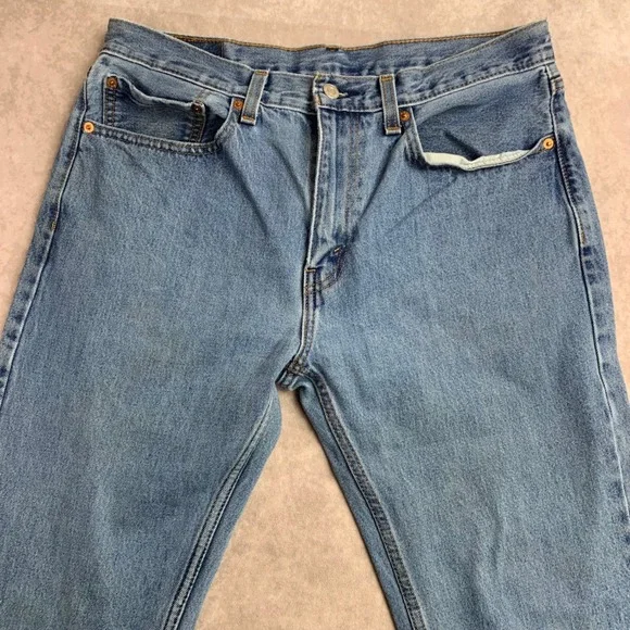 Levis 505 Regular Fit Straight Leg Jeans‎ Mens 34x32 Light Wash Blue Denim 1409