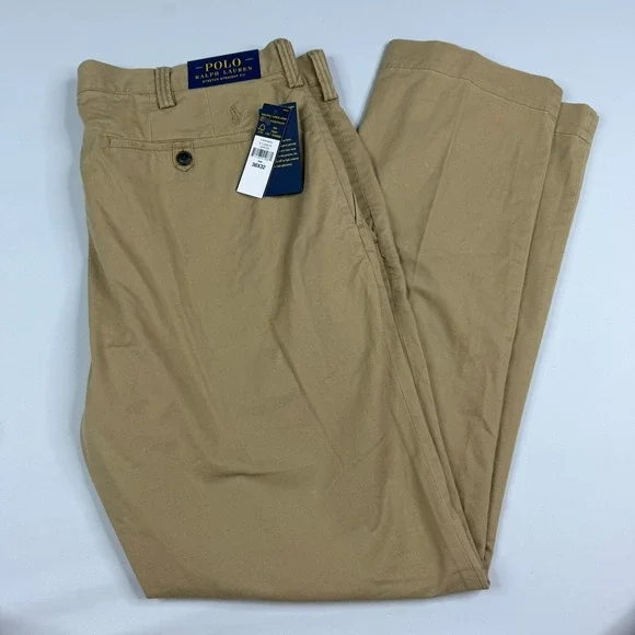 Polo Ralph Lauren Chino Pants Mens 38x32 Beige Stretch Straight Fit New