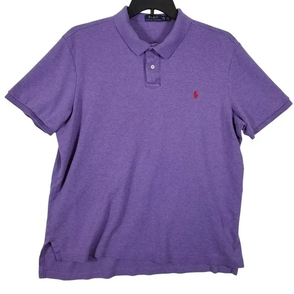 Polo Ralph Lauren Men XXL Purple Heather Short Sleeve Cotton Polo Shirt Red Pony