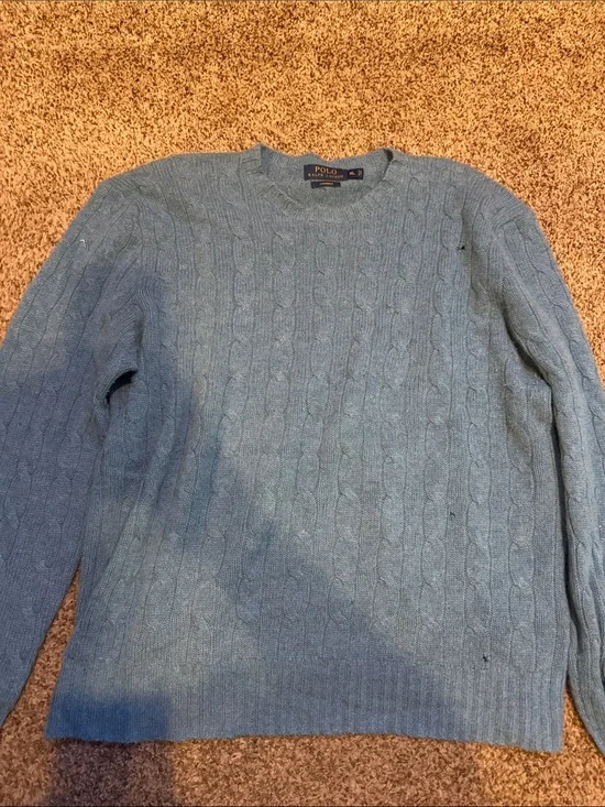 Polo by Ralph Lauren Cashmere Sky Blue Cable Knit Crewneck Sweater