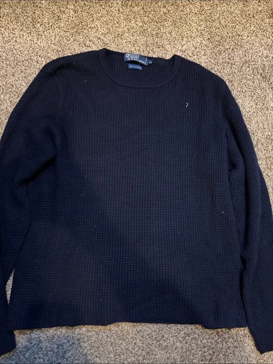Polo by Ralph Lauren Men’s Navy Cashmere Waffle-Knit Crewneck Sweater