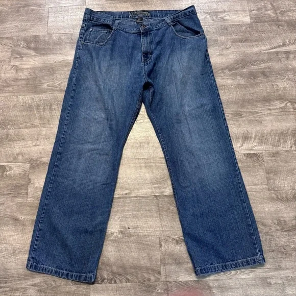 Y2K Southpole Medium Wash Straight Leg Embroidered Loose Fit Jeans Mens Sz. 42