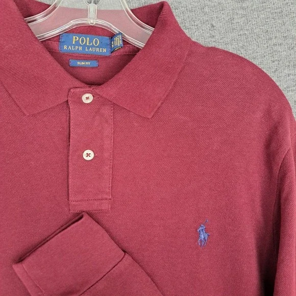 Polo‎ Ralph Lauren Shirt Mens XL Red Maroon Long Sleeve Slim Fit Blue Pony