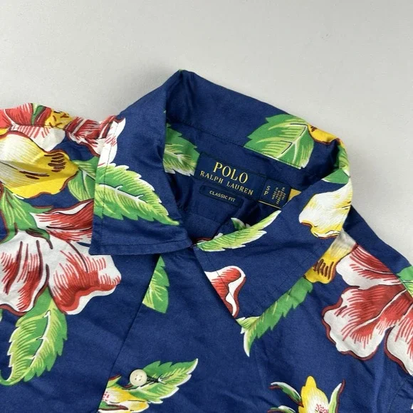 Polo Ralph Lauren Shirt Mens Small Button Down Tropical Floral Beach Palm Tree‎