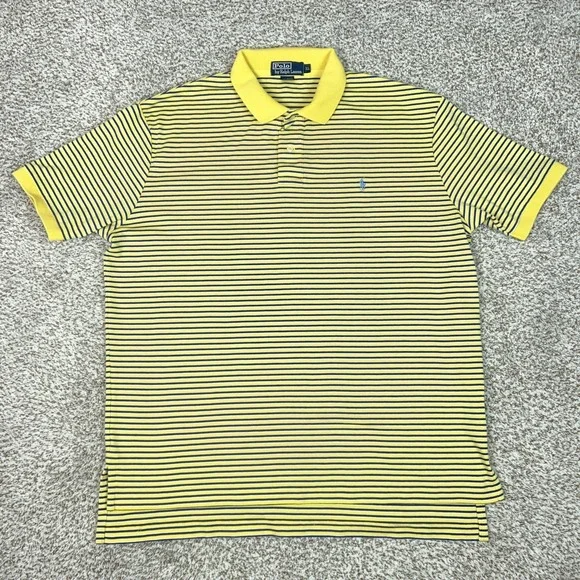 Polo Ralph Lauren Polo Shirt Men XL Yellow Stripe Cotton Pony Logo Casual Preppy