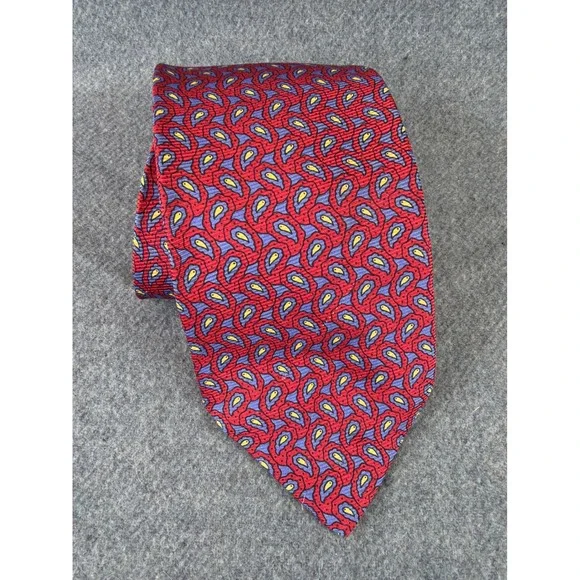 Polo Ralph Lauren Necktie‎ Mens Red Paisley 100% Silk Hand Made USA Vintage