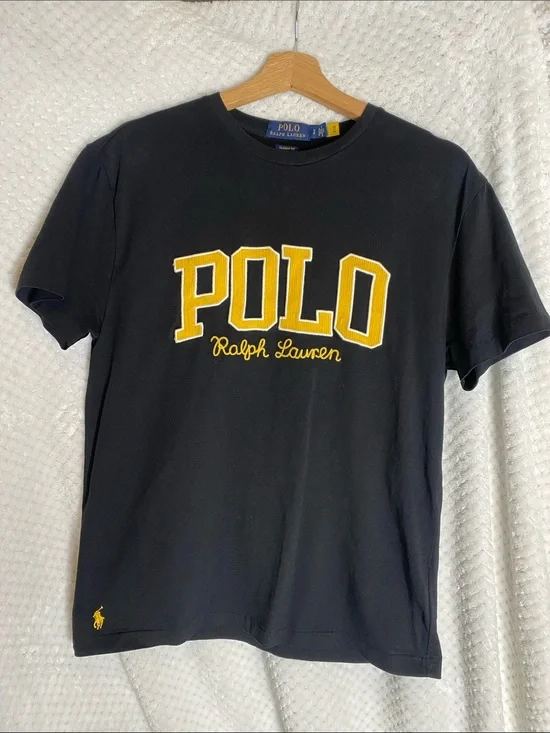 Polo by Ralph Lauren Black T-Shirt with Yellow Gold Lettering