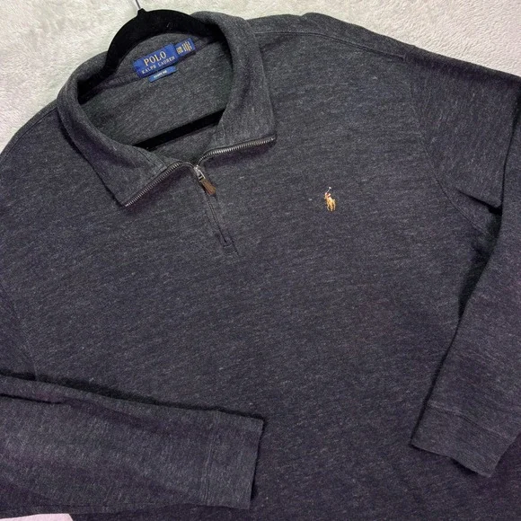 Polo‎ Ralph Lauren Mens Pullover 2XB Charcoal Estate Rib Quarter-Zip Pony Logo