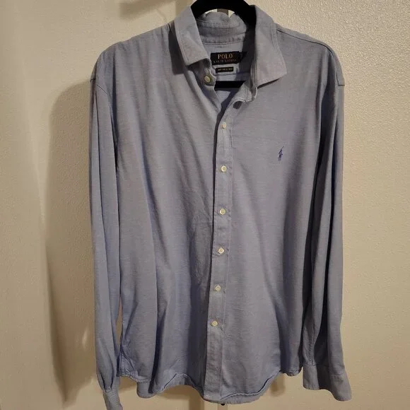 Polo Ralph Lauren Men's Knit Dress Shirt Size XXL Blue Cotton Long Sleeve Button