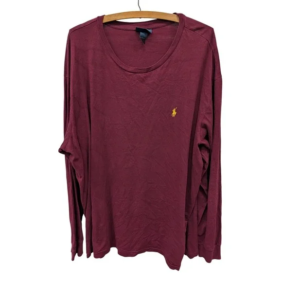 Vintage‎ Polo Ralph Lauren Men's Long Sleeve T-Shirt Maroon Pony Cotton- XXL