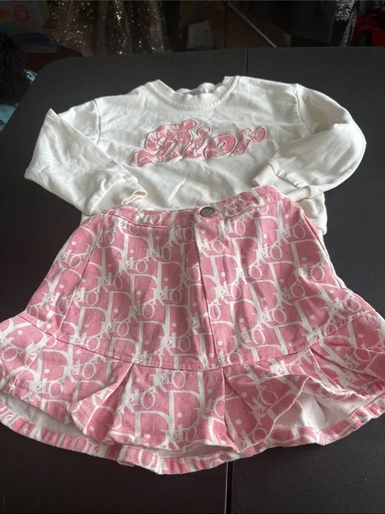 Pink and White Logo-Print Ruffle Skirt - Kids