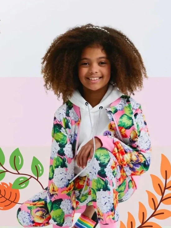 Lola + The Boys Pink Floral Kids Matching Set Jacket Pants Pockets Happy School