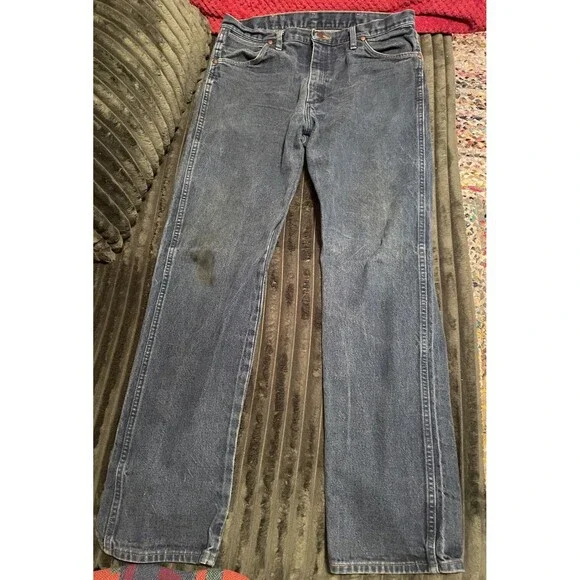 Mens Vintage WRANGLER 34x32” WORK Jeans Straight Medium Wash 13MWZ USA