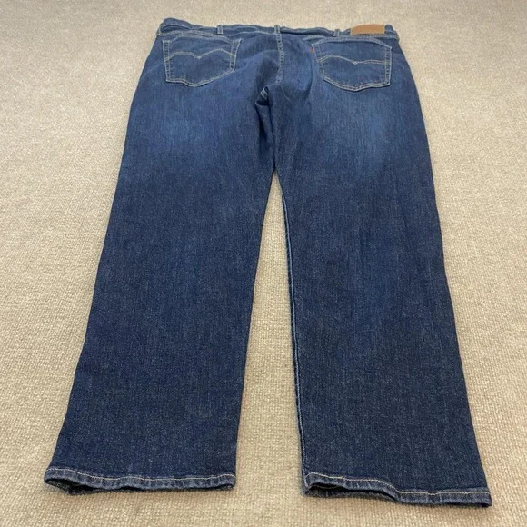 Levis 502 Jeans‎ Mens 46x30 Hemmed Blue Dark Wash Regular Tapered Stretch Denim