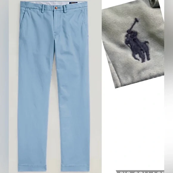 Polo by Ralph Lauren Men’s 33X30 Light Blue Stretch Slim Fit‎ Chinos