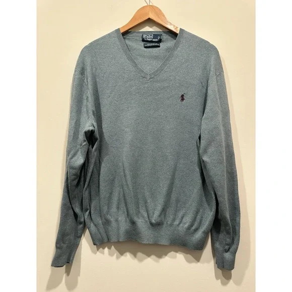 Polo Ralph‎ Lauren Men's Light Blue Vneck Pima Cotton Sweater XL