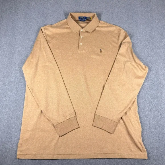 POLO RALPH LAUREN Classic Fit Long Sleeve Polo Shirt Tan Flesh‎ Pony Mens XXL