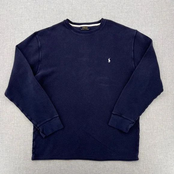 Polo Ralph Lauren Waffle Knit Thermal Crew Shirt Men XXL‎ Navy Preppy Layering