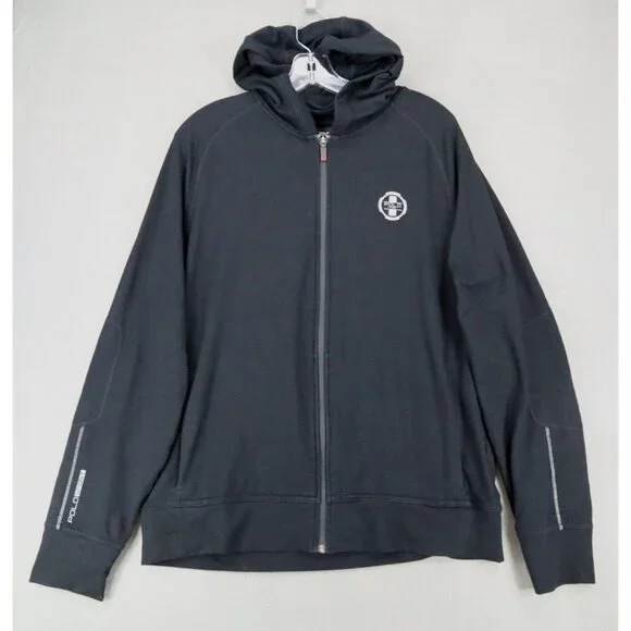 Polo Ralph Lauren Sport Black Full Zip Athletic‎ Performance Hoodie Sz L Logo