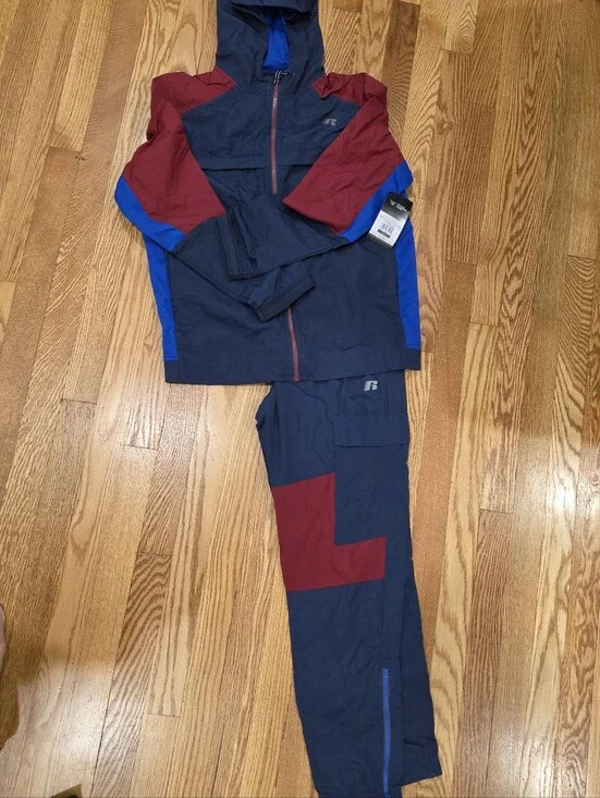 Russell Boys Tracksuit Set Full Zip Jacket Jogger Pants Black Red Xl - Size 18