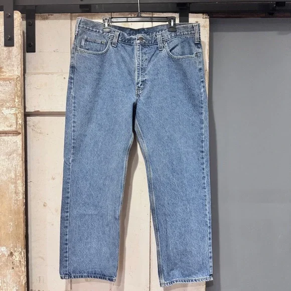 Men's Carhartt Blue Jeans Work Pants 38x30 B480 DPS Traditional Fit‎ EUC - 2