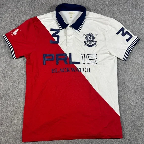 Polo Ralph Lauren Shirt Mens M Red White Blackwatch Polo Team Custom Fit Graphic