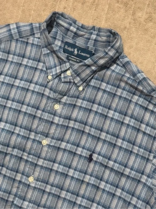 Men’s Polo Ralph Lauren XL Button Down Shirt Blue Plaid Short Sleeve Classic Fit