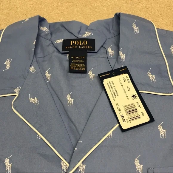 Polo Ralph Lauren Size 2XLT All Over‎ Polo Player Pajama Long Shirt Beach Blue