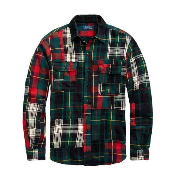 Polo Ralph Lauren Classic Fit Patchwork Plaid Flannel Shirt XL New‎