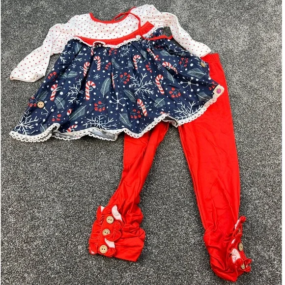 Cheeky Plum NWT Christmas Tunic and Red Ruffle Legging Set Girls 18-24M